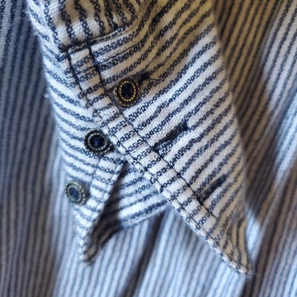 Free People On the Road Stripes Oversize Hi-Lo Hem Oxford Shirt Top S Women - Picture 3 of 12